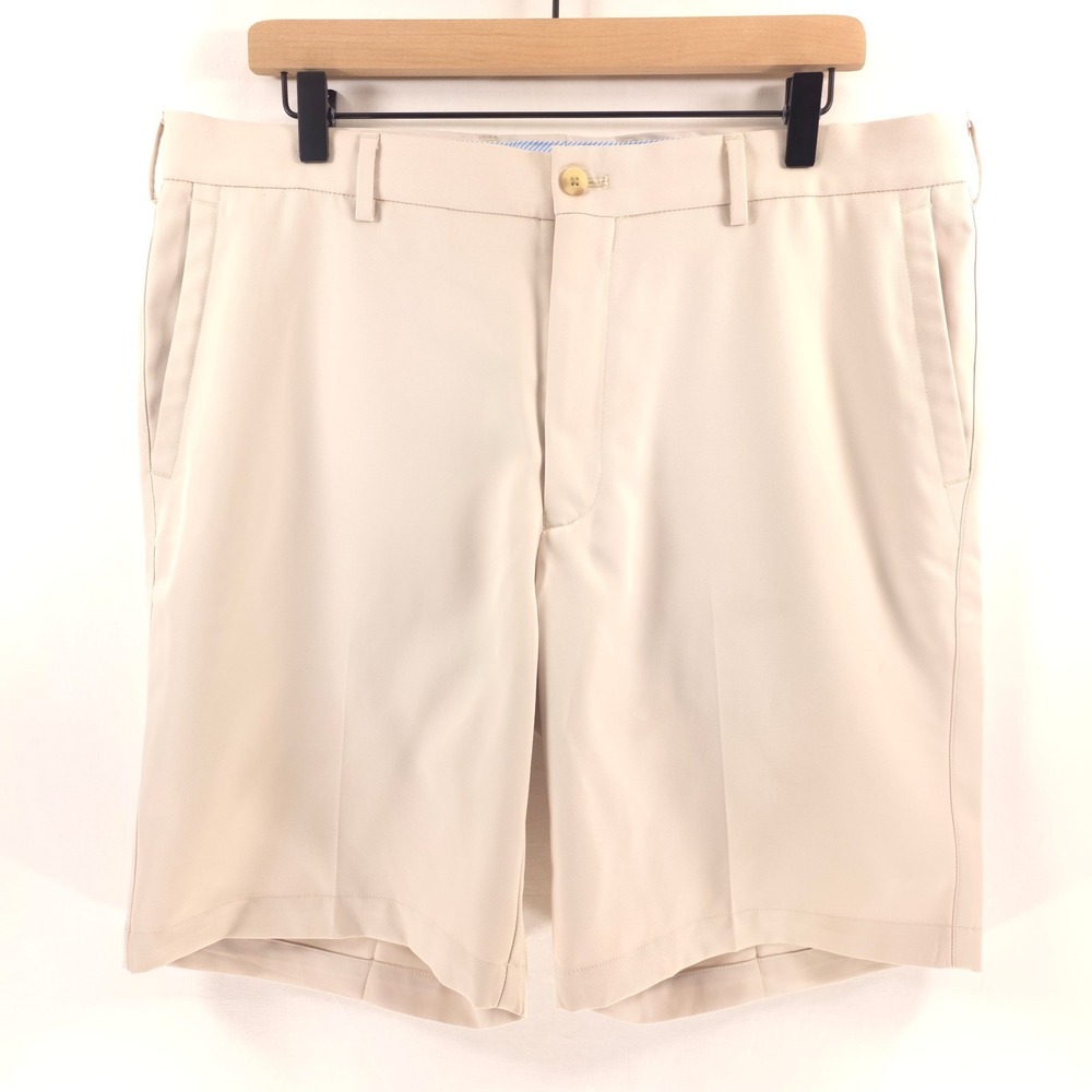 Peter Millar Mens Shorts Performance Golf 37 Khaki Beige Twill‎ Classic Fit
